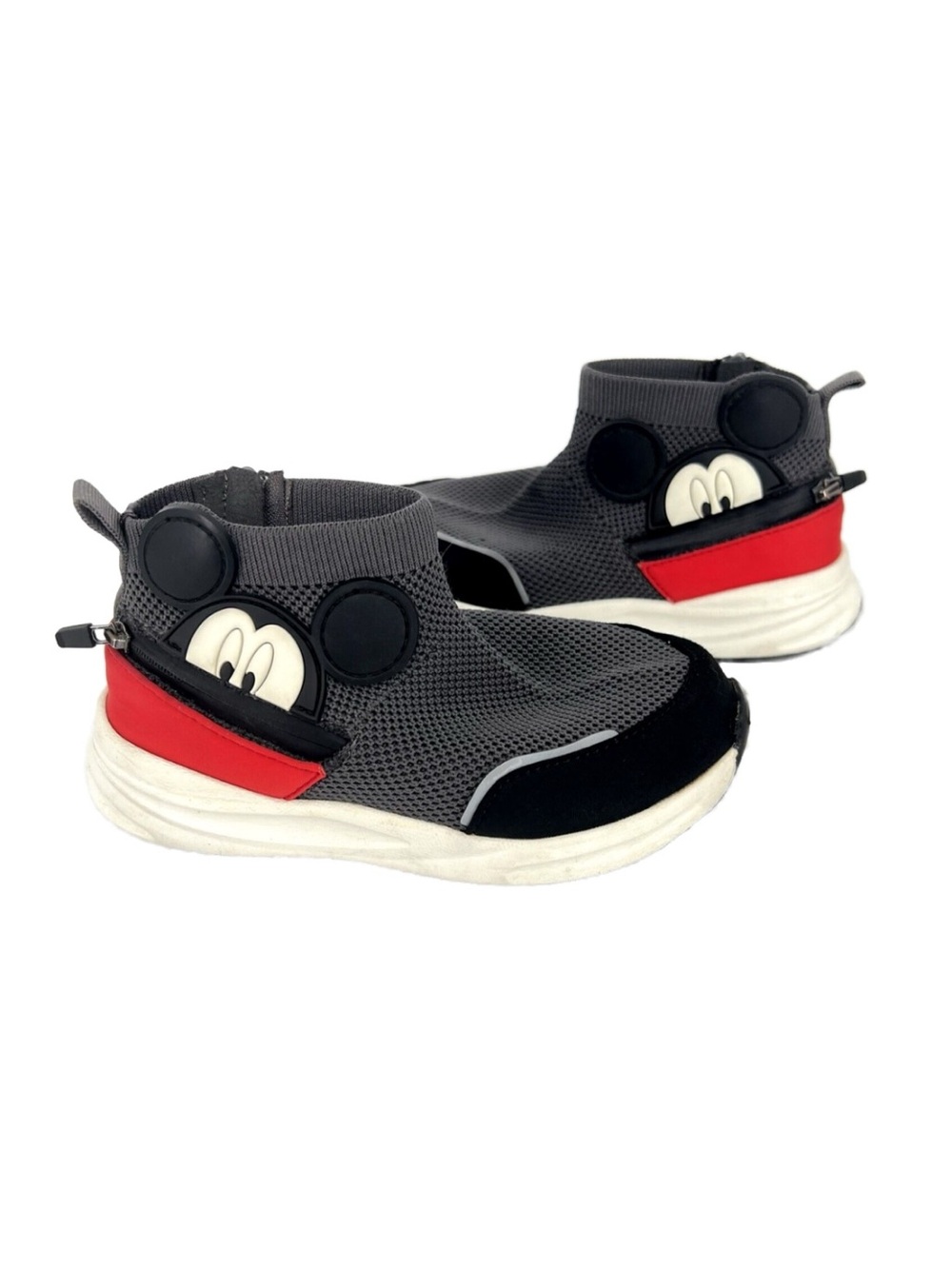 Zara Mickey Mouse Toddler Sneakers Gray Red Disney Zip Pocket Knit Shoes 23 US 7